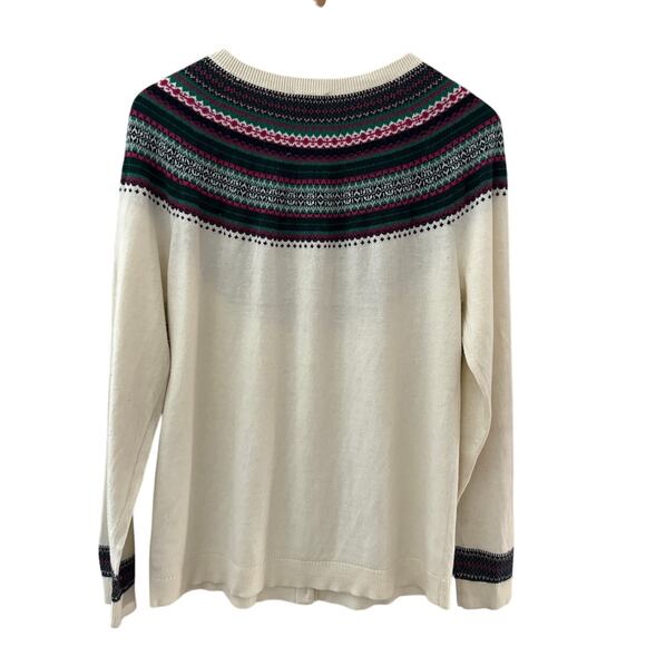 Talbots Cashmere Blend Fair Isle Trim Button Front Cardigan Size Large Petite - Picture 4 of 10